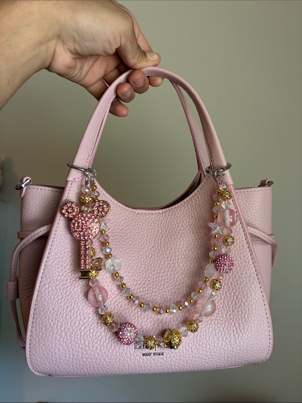 Pink Crystal Mickey Keychain Beaded Bag Chain